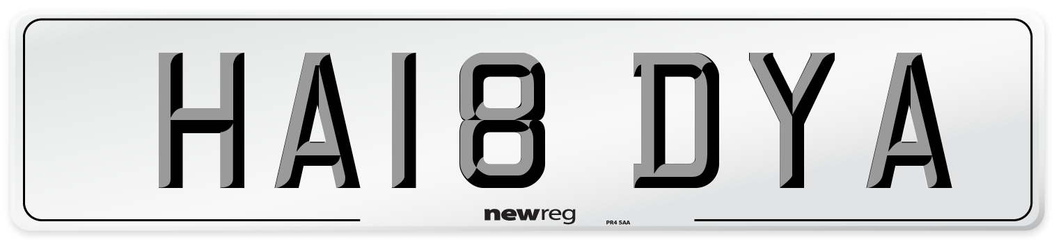 HA18 DYA Number Plate from New Reg